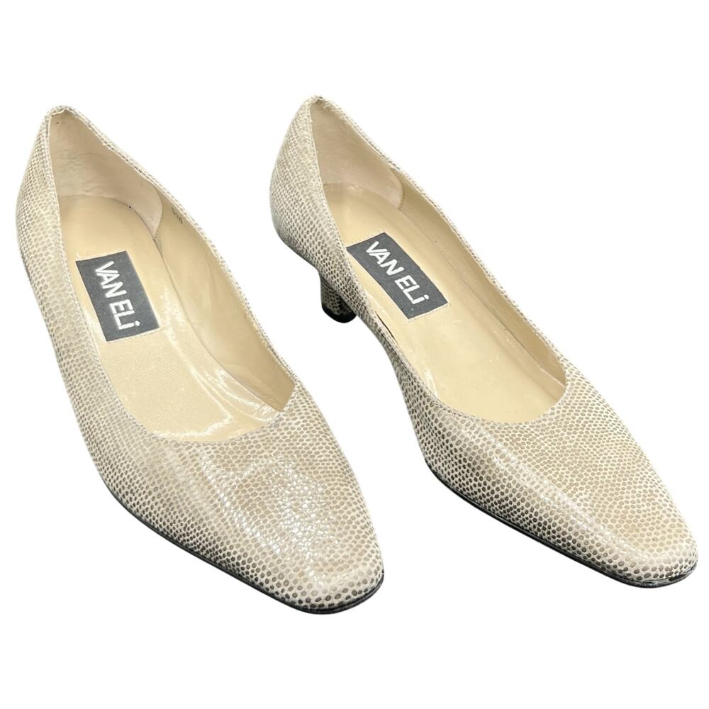 ✨Vaneli US W5M Cream Reptile Embossed Pumps Low Heel 90s Y2K Minimal Chic Retro - Picture 1 of 6